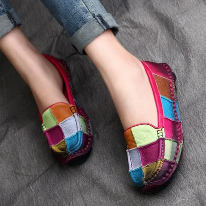 Birkuir Retro Mixed Colors Flats Women Shoes Soft Soles Loafers Shoes Genuine Leather Slip On Luxury Casual size 41 42 Shoes