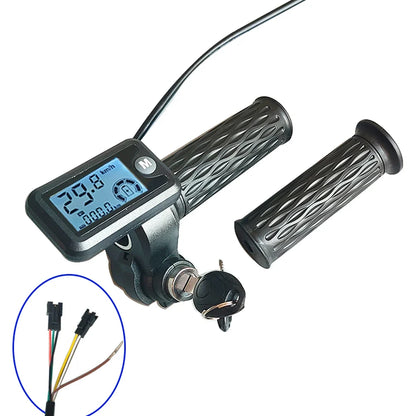 A Pair of 36V/48V/60V/72V EBike Throttle Handle Grip with LCD Speed Display and 170cm Cable for Electric Bicycle