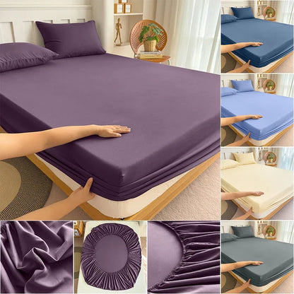 90/120/150/180x200 Fitted Bed Sheet With Elastic Band Solid Color Mattress Covers Protector Single Double King Beds Polyester