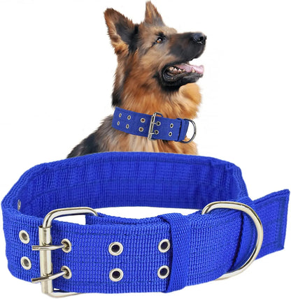 Heavy Duty Wide Military Thick Dog Collars for Large Dogs Adjustable Strong Nylon Tactical Pet Collar with 2-Rows Metal Buckle