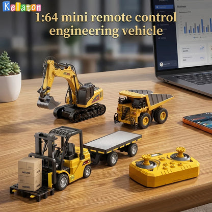 1:64 Bluetooth Remote Control Crane And Forklift two-in-one Desktop Mini Alloy Toy Car With Trailer Christmas Gift In Color Box