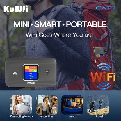 KuWfi MF801 Portable WiFi for Travel | High-Speed Internet|Long-Lasting 3000mAh Battery, Compact & Secure Mifi Router for Use