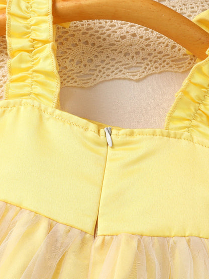 Sweet Baby Girls Summer Yellow Bee Print Mesh Tutu Dress with Bow Accents
