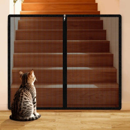 New Metal Mesh Dog Barrier Fences Breathable with Zipper Net Stairs Gate Easy to Install Folding Dog Safety Fence for Cats Dogs