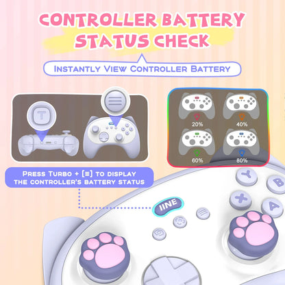 IINE PC/iOS/Android/Phone/Switch Meow Cat Controller with Charging Dock, Hall Effect Joystick & Trigger  Two-Player Game