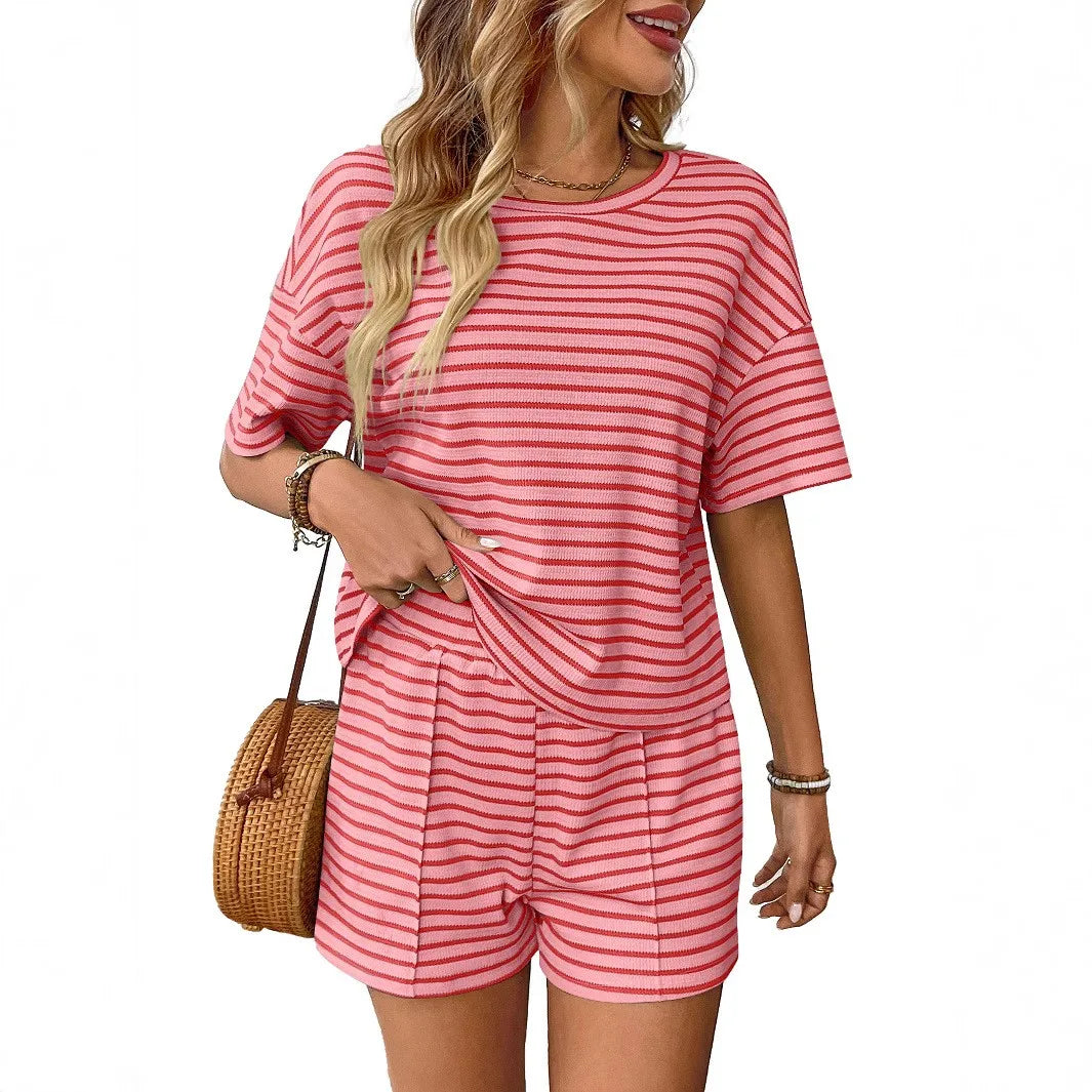 Summer Women's Suit Shorts Cotton Crop Top Short Pants High Waist Pleated Front Green White Striped Casual Shorts