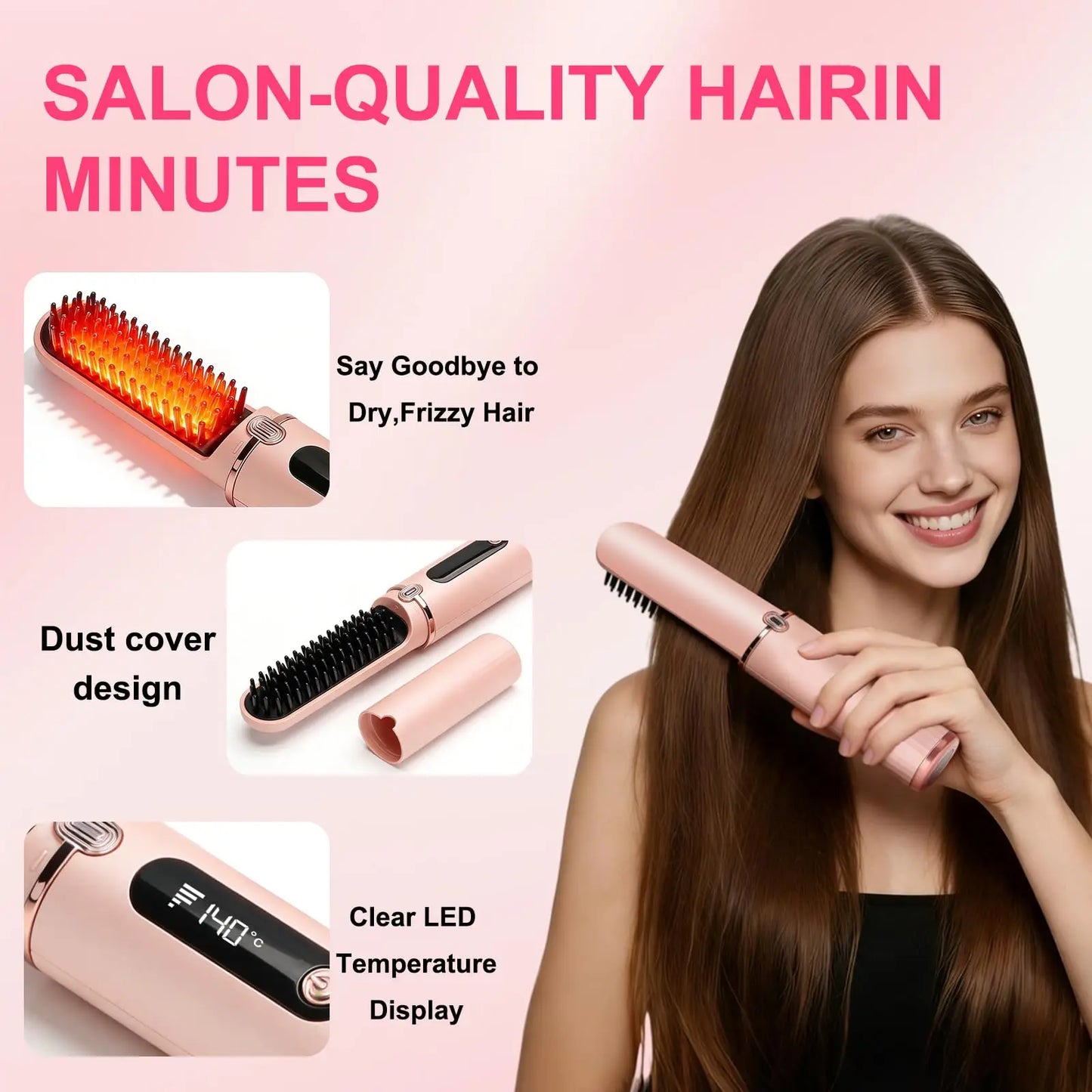 Cordless Hair Straightener Brush Portable Hot Brush with Ionic Technology Auto Shut-Off for Travel & Touch-Ups Ideal for Women