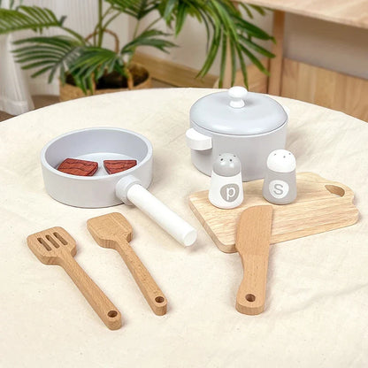 Children's Simulation Kitchen Toys, Early Education Educational Toys, Wooden Simulation Pots and Pans, Food, Role-Play Chef