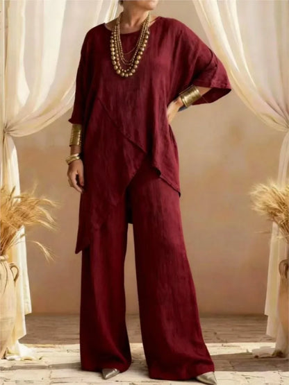 2026 Fashion Loose Women's Matching Sets Casual Half Sleeve Loose Tops And Wide Leg Pants 2 Piece Outfits Woman