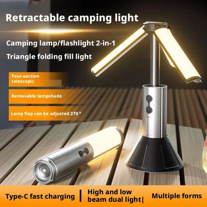 Outdoor Camping Ultra Long Endurance Triangle Stacked Light Telescopic Lighting Multifunctional Camping Site Atmosphere Lamp
