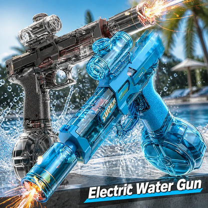 Electric Water Gun Simulation Shooting Water Gun with Recoil Flash Function Summer Outdoor Beach Game Toys Children Adults Gifts