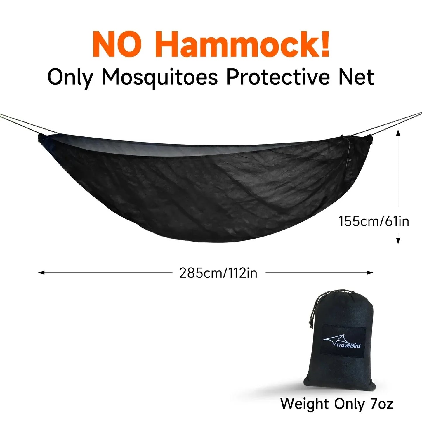 Camping Hammock with Bottom Mosquito Net Removable Mesh Underquilt Bug Net Quick Setup Hanging Bed for Outdoor Hiking