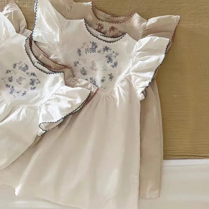 HY23086 Summer Baby Cotton Short-Sleeve Bubble Onesie Padded Pantsuit with Embroidery Fly Sleeve Romper for Crawling Baby