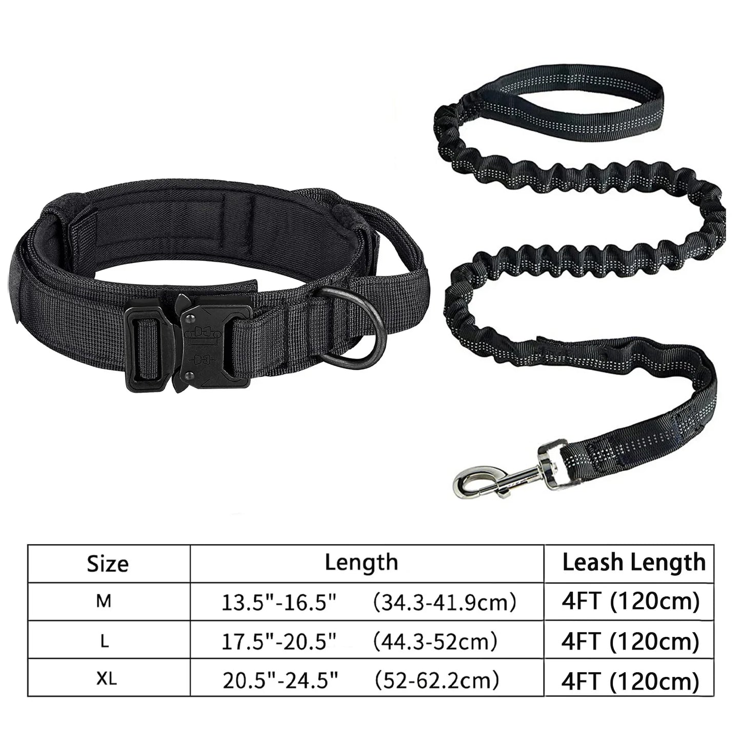 Tactical Dog Collar Leash Set Heavy-duty Military Dog Collar with Handle and Metal Buckle for Small Medium Large Dogs Necklace