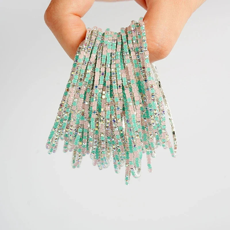 5pcs Fashion Colorful Acrylic Crystal Rhinestone Elastic Bracelet For Women Stretch Wristband Wedding Bracelets Daily Jewelry