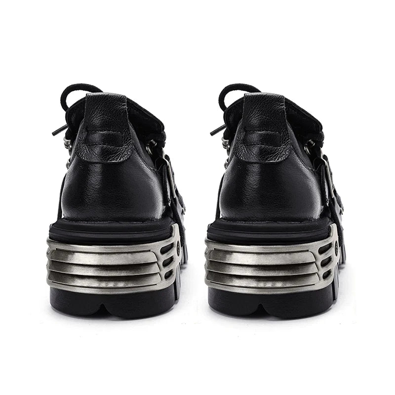 Platform Metal Punk Flats Cross Tied Buckle Single Shoes Zip Round Toe Gothic Runway Casual Women Shoes Goth Black Chunky