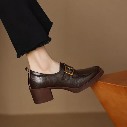 2026 New Women Pumps Pointed Toe Women Shoes Chunky Heel Loafers Fashion High Heels Split Leather Ladies Shoes Big Size 43