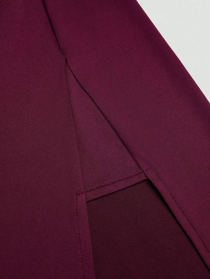 Plus Size Ms. Burgundy Sexy Romantic Urban Woman Sleeveless Neck Swing Neck Top + Split Half Skirt Long Skirt Two Piece Set