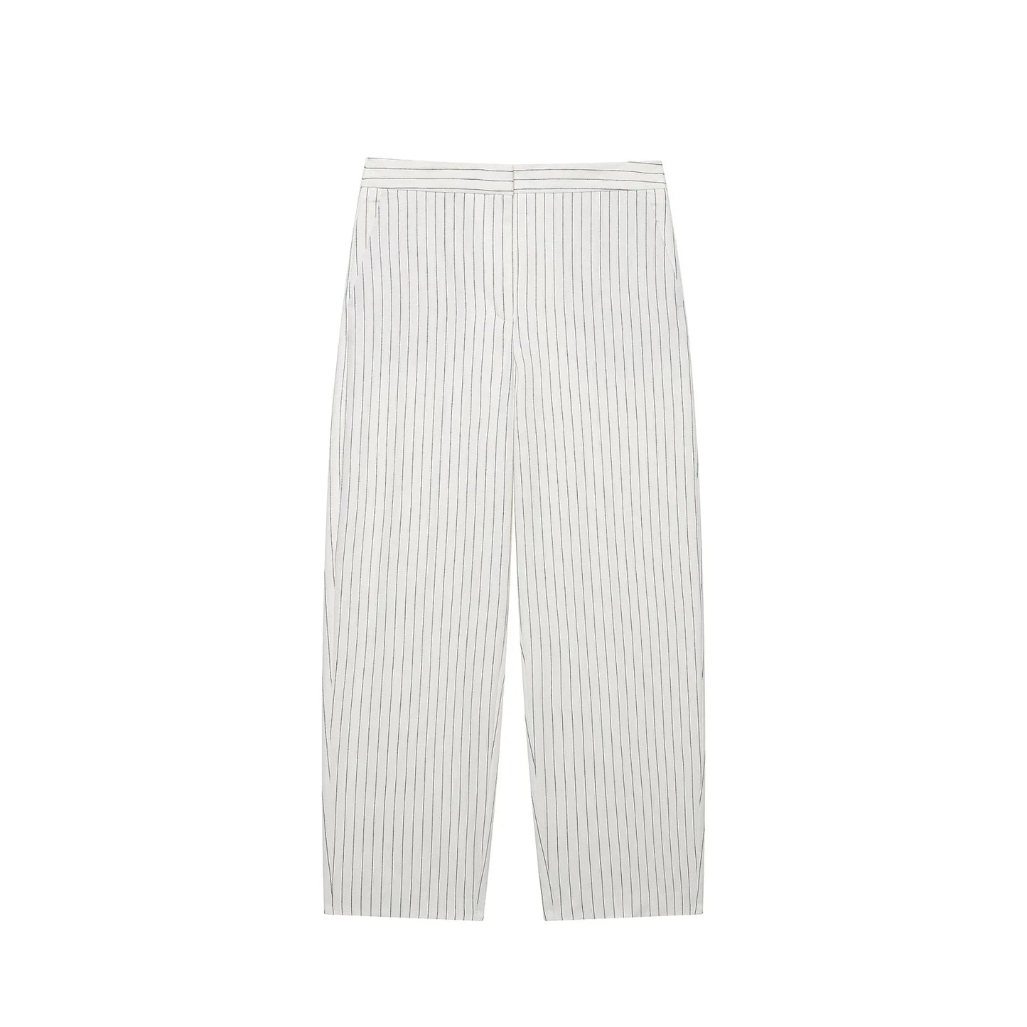 Women Fashion Stripe Sets Sexy Sleeveless Button Fold Hem Top+Wide-Leg Pants Summer Autumn Vacation Leisure New 2 Pieces
