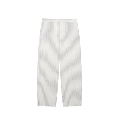 Women Fashion Stripe Sets Sexy Sleeveless Button Fold Hem Top+Wide-Leg Pants Summer Autumn Vacation Leisure New 2 Pieces