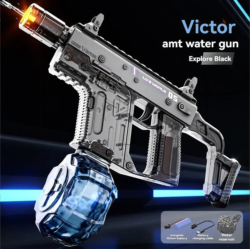 Large Capacity Victor Electric Water Gun Toy, Absorb Water Automatic Continuous Shooting, With Lights, Summer Beach Pool Gift