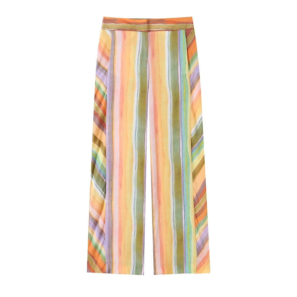 HH Fashion 2026 Women's Colorful Striped Two-Piece Set Summer Halter Neck Crop Top+Wide Leg Pants Resort Beach Outfit