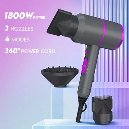 VoluVibe Professional Ionic Hair Dryer, Powerful Fast Drying Low Noise Blow Dryer with 2 Concentrator Nozzle 1 Diffuser Attachme