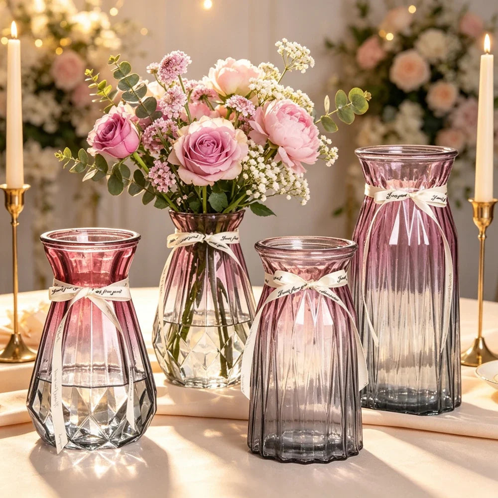 European Style Glass Vase Geometric Glass Vases Hydroponic Plant Bottle Flower Arrangement Pot Home Office Desktop Decor