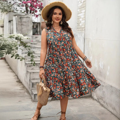 Dress  2025 Spring and Summer Foreign Trade Temperament Elegant Fashion Printed Sleeveless Dress for Women