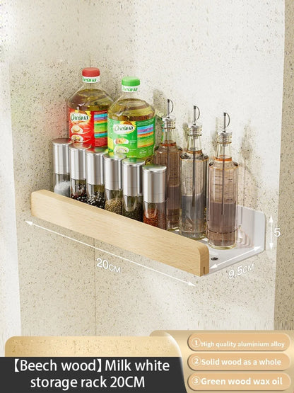 Wood Kitchen Organizer Mounted Spice Rack Kitchen Storage with Hooks for Condiments Kitchen Accessories