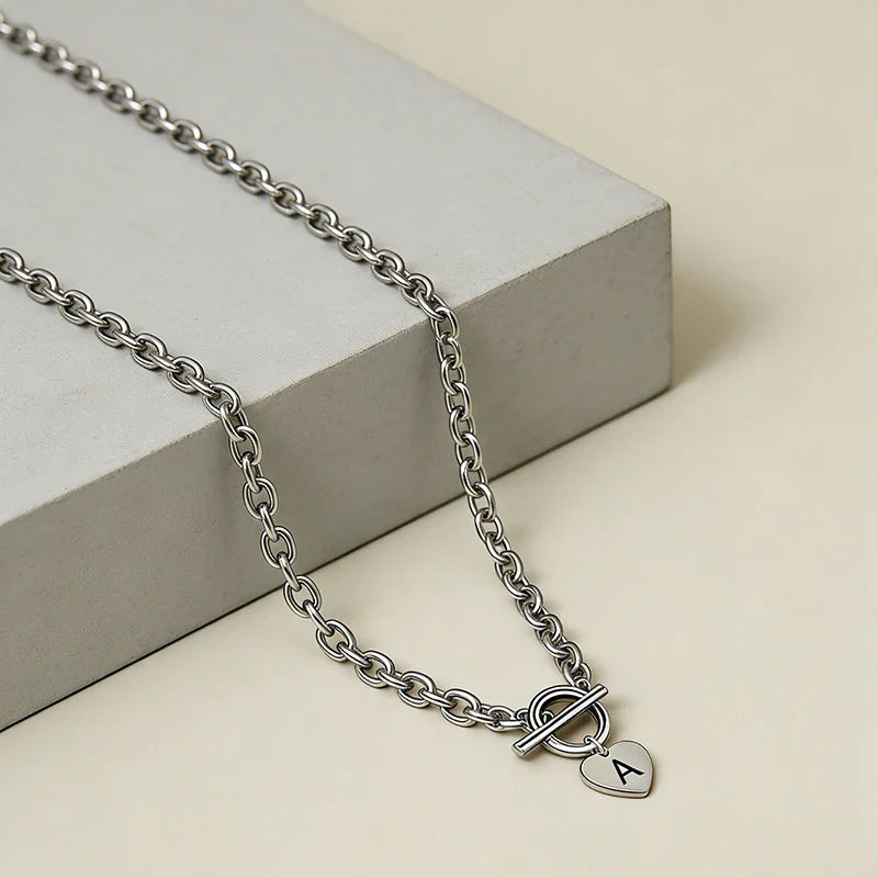 Stainless Steel Letter Pendant Necklace 26 Alphabet Heart Charm Dainty Stylish Women Fashion Jewelry Gift