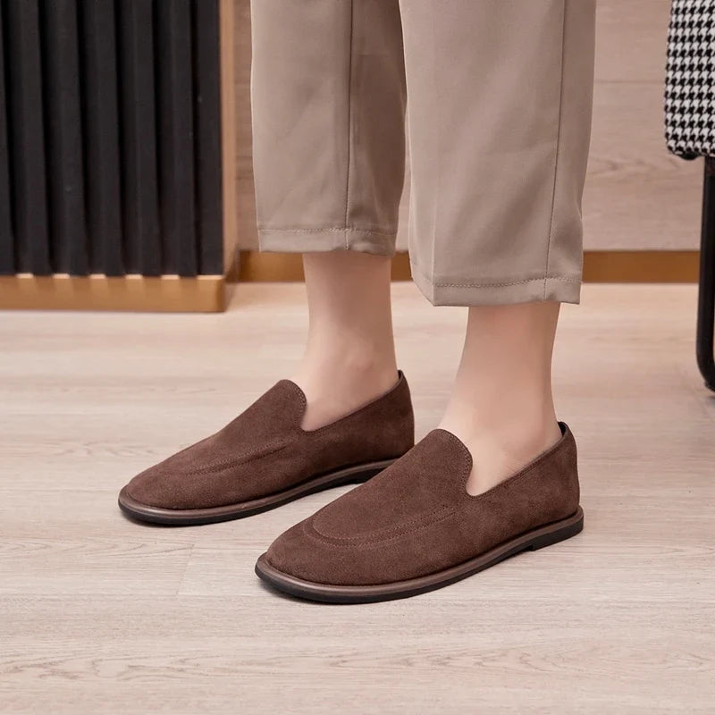 Women's Loafers Genuine Leathe 2026 Non-slip Flat Slip-on Shoes For Women Large-size Cow Suede Shallow-mouth Female Shoes