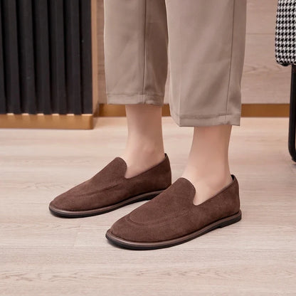Women's Loafers Genuine Leathe 2026 Non-slip Flat Slip-on Shoes For Women Large-size Cow Suede Shallow-mouth Female Shoes