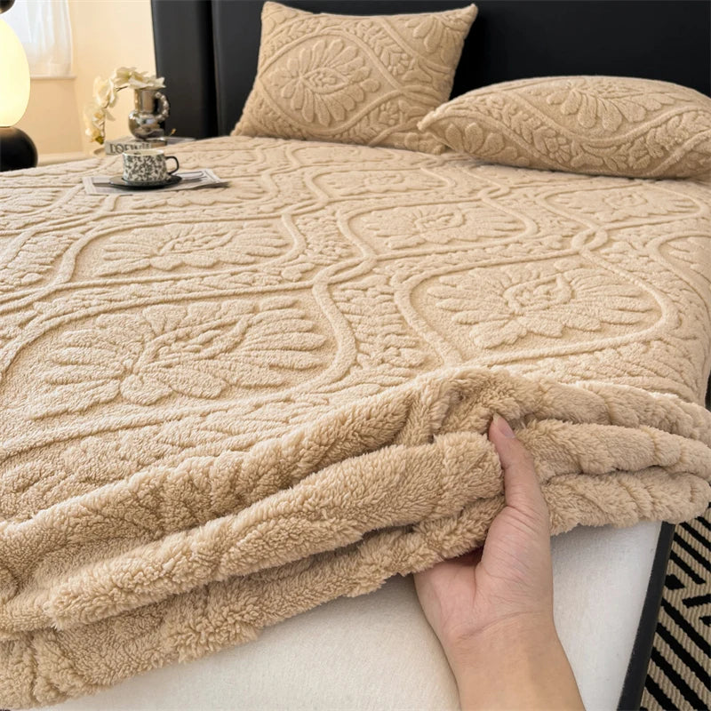 Warm Fleece Elastic Fitted Bed Sheet Thermal Winter Sheets Mattress Topper Protector Cover for Single Couple Double Bedsheet