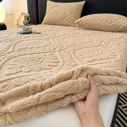 Warm Fleece Elastic Fitted Bed Sheet Thermal Winter Sheets Mattress Topper Protector Cover for Single Couple Double Bedsheet