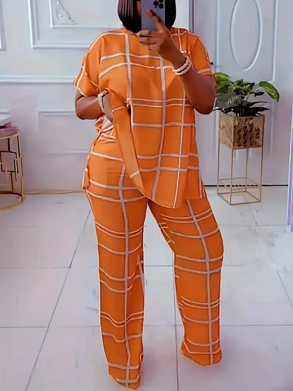 Short Sleeve 2 Piece Women Sets 2025 Spring Summer Matching Sets Stripe Print Two Pieces Sets Top Pants Suits Outfits Clothing