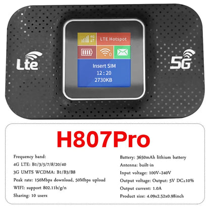 H807Pro H5577R 4G LTE Router Wireless Internet WiFi Router 150Mbps Hotspot Portable WiFi Device Plug Play Pocket Mobile Hotspot