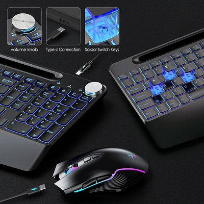 2.4G&Type-C Wireless Keyboard Mouse Combo with Wrist Rest,RGB Backlit,Silent Rechargeable Set for PC,Laptop,Window,Jiggler Mouse
