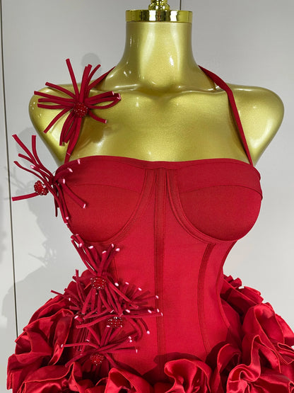 Sexy Halter Prom Gown Celebrity Club Two Piece Set Cocktail Elegant Women Fashion Luxury Birthday Party Red Black Bandage Outfit
