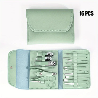 16pcs Professional Nail Clippers and Cuticle Nippers Set with Travel
