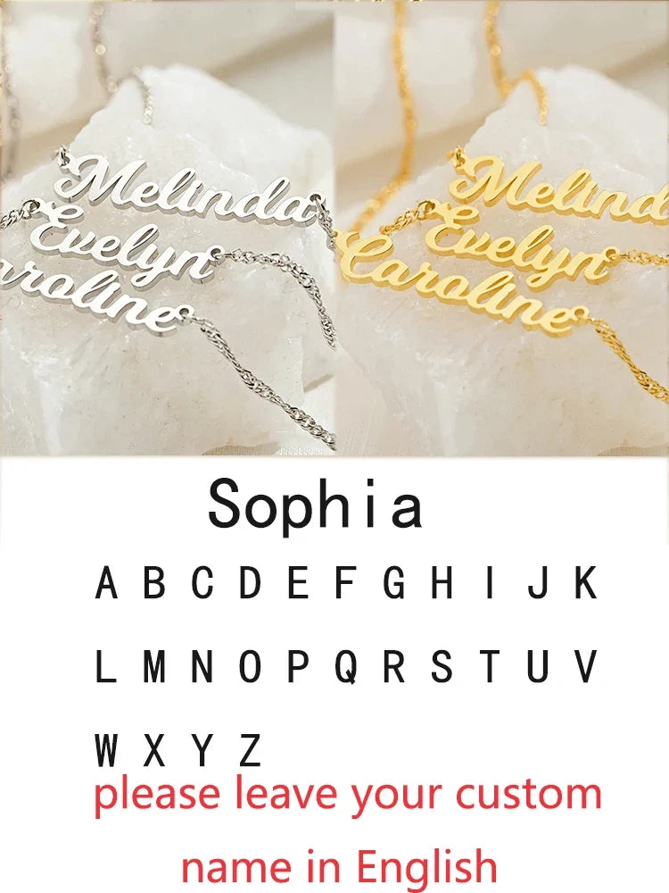 Custom Different Font Name Pendant Necklace for Woman Girls Stainless Steel Nameplate Personalized Choker Necklaces Jewelry Gift