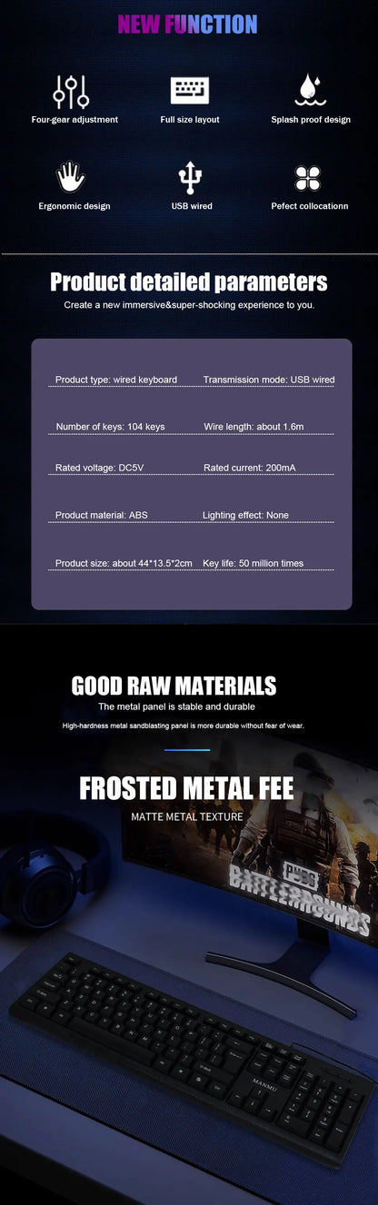 MANMU Office Wired Keyboard Gaming High Quality Keyboard And Mouse Set Keyboard Gaming Setup