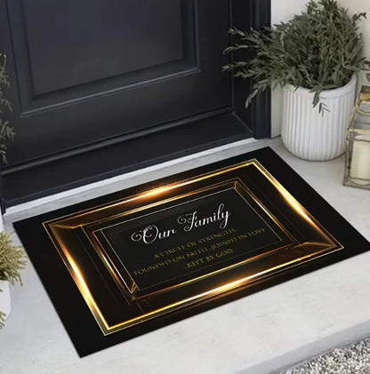Elegant 3D Gold Frame Welcome Door Mats Water Absorbing Bathroom Mat Floral Design Blue and Gold Home Entrances or Bathrooms