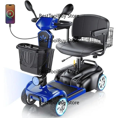 4-Wheel Electric Scooter with Dual Baskets, 350W Motor, Rotating Seat, USB Port,300Lbs, Customized