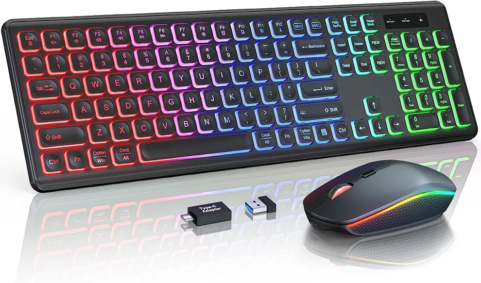 Wireless Backlit Keyboard and Mouse Combo - Rechargeable Full-Size 2.4GHz Illuminated Set for Enhanced Productivity