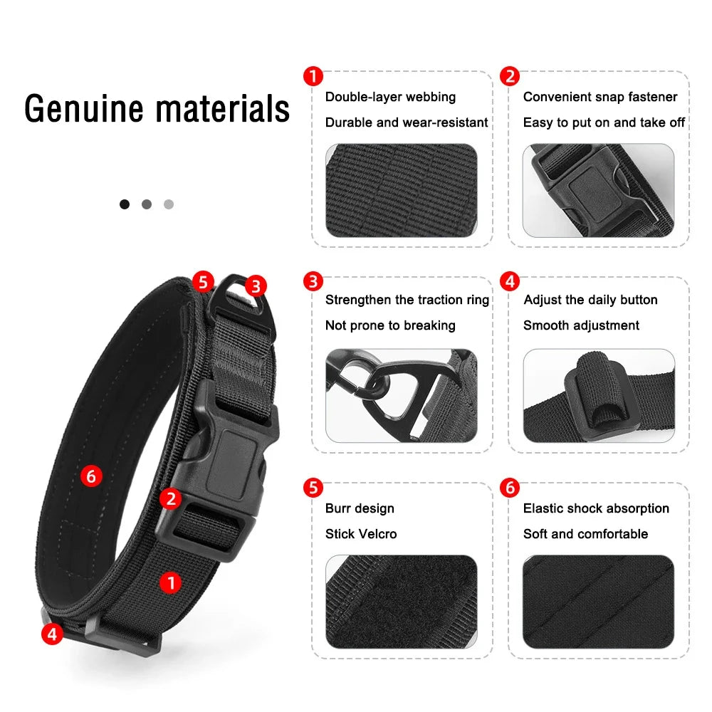 Large Medium Dog Tactical Collar High Strength Tensile Explosion-Proof Pet Collar Outdoor Training Supplies for Canines