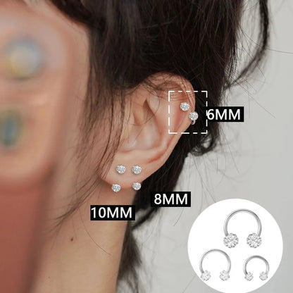 2Pcs Stainless Steel Crystal CZ Tragus Piercing Helix Studs Earrings For Women Girls Hoop Nose Ring Body Piercing Jewelry
