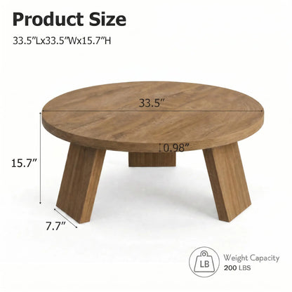 33.5 Inch Round Coffee Table For Living Room, Modern Center Table With Wood Grain Top and Angled Legs For Apartment