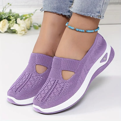 Womens Spring Summer Knit Slip On Sneakers Breathable Mesh Casual Shoes with Arch Support Machine Washable Multi Colors