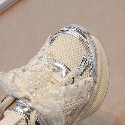 Girls Sports Shoes Princess Style Children Sneakers Thick Soft Sole 2025 New Fashion Kids Running Shoes Mesh Bows Sweet Cute